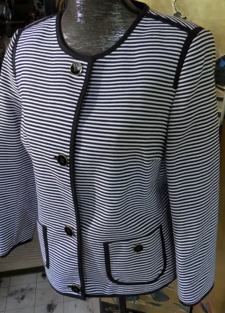 Talbots Women's Button Blazer Jacket Size 10 Black & White Stripe Nautical