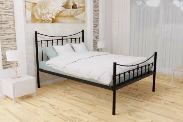 Brixton Extra Strong Wrought Iron Bed Frame w/ Solid Slats - 5 Years Guarantee