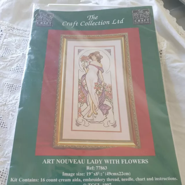 1997 The Craft Collection Cross Stitch Kit Art Nouveau Lady with Flowers