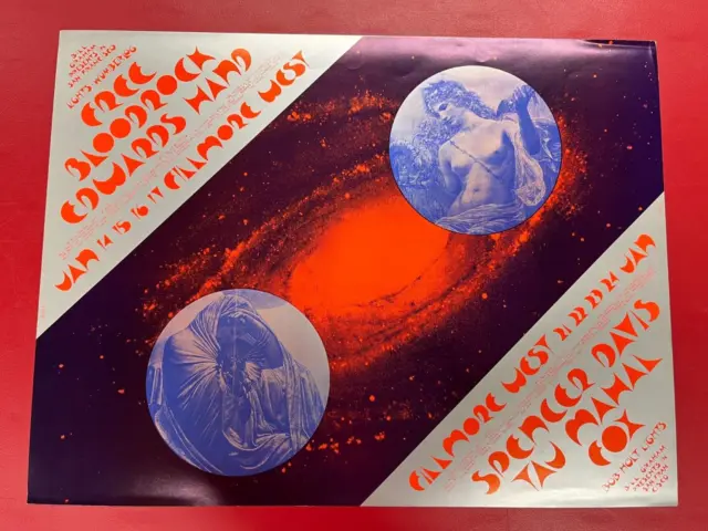 Free - Fillmore West - 1971 Vintage Music Concert Poster Bloodrock,Edwards Hand