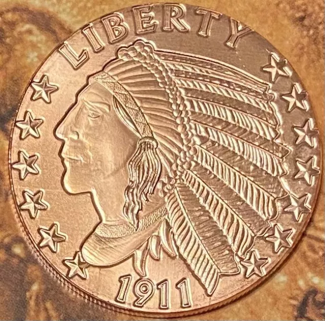 (10) COINS//1 OZ Copper Round - INCUSE INDIAN/$5 GOLD EAGLE DESIGN/FAST SHIPPING