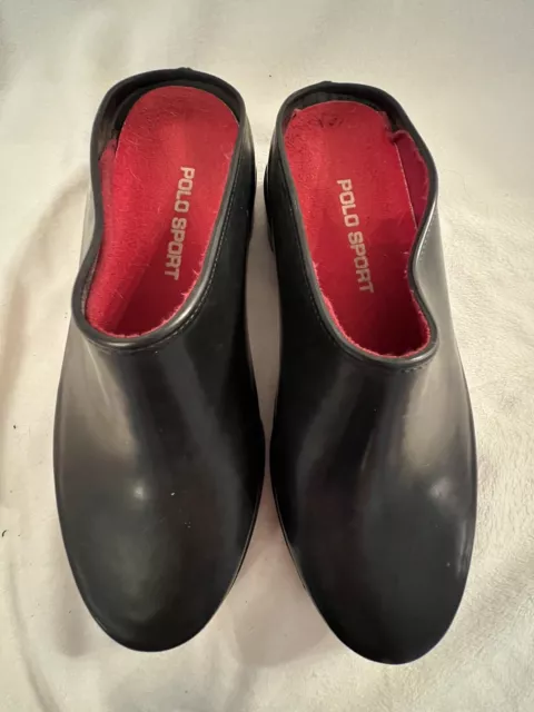 Polo Sport Ralph Lauren Black Rubber slip on Shoes women's size 8.5 READ