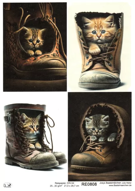 Reispapier A4 Strohseide Decoupage Serviertentechnik Katze im Stiefel RE0808