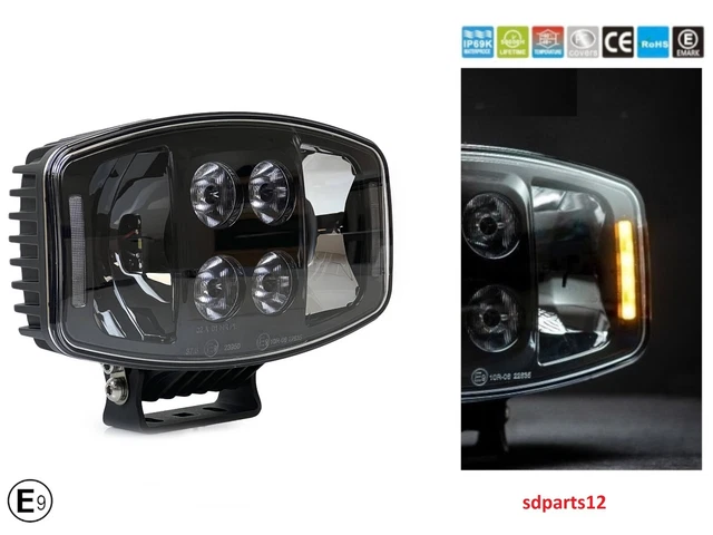 Phare LED Longue Portée 80W 9100LM + Feu Orange – 12/24V Pour Camion, 4x4
