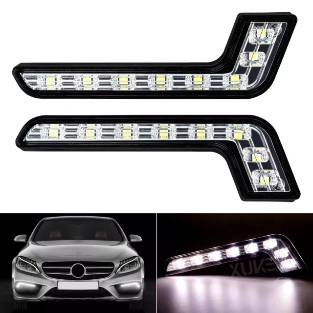 2x L+ R LED Daytime Running Light Car Lighting E4 White DRL Universal Fog Lights