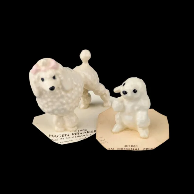 Hagen Renaker 2pc Lot Poodle Canine Mama Dog and Puppy Vtg Miniature Figurines