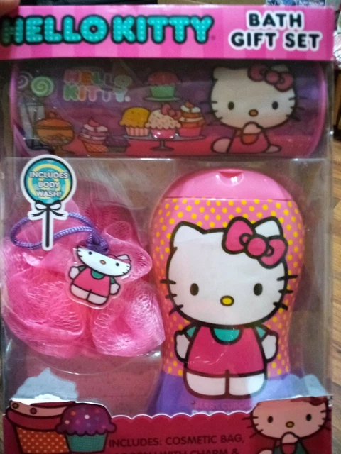 SANRIO HELLO KITTY Bath Gift Set Body Wash Cosmetic Bag Loofah With ...