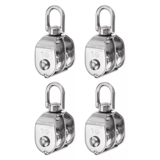 4pcs M15 Double Pulley Block, Stainless Steel Swivel Rigging Lifting Wheel