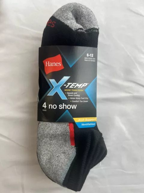 Hanes Men's X-TEMP No Show Socks - Black - 4 Pack - size 6-12