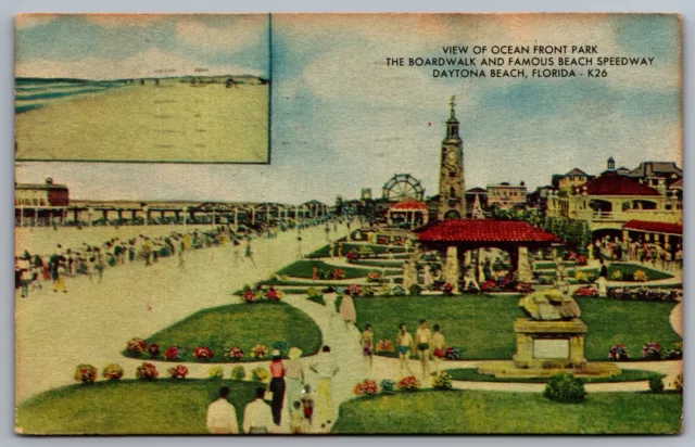 1959 Daytona Beach Florida FL Modern Boardwalk Ocean Front Park Posted Postcard