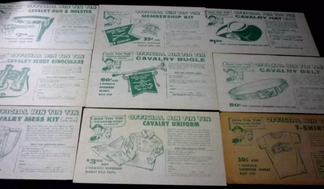 1956 Rin Tin Tin Nabisco Shredded Wheat Trading Post Coupons SET OF 9 RARE !