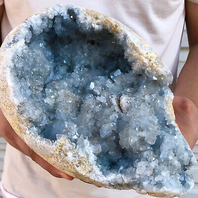 10.42LB Natural blue celestite geode quartz crystal mineral specimen healing