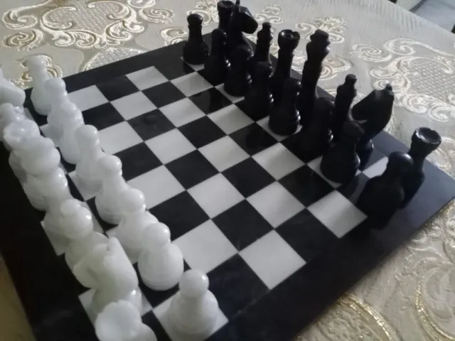 Juego de tablero de ajedrez de mármol/ónix blanco y negro hecho a mano,...