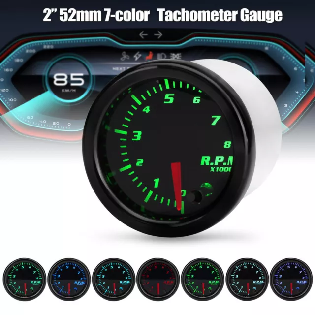 2'' 52mm 7 Color LED Car Motor 0-8000 RPM Tachometer Tacho Gauge Meter Universal 3