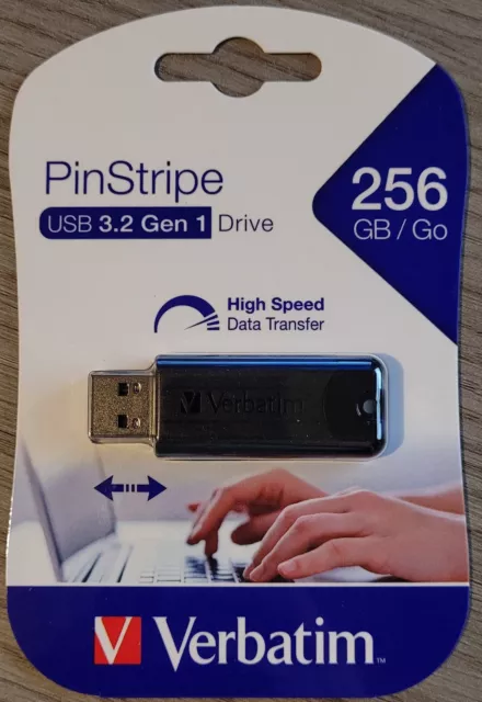 Clé USB Verbatim PinStripe USB 3.2 GEN 1 Drive Stockage 256 GB/GO NEUF