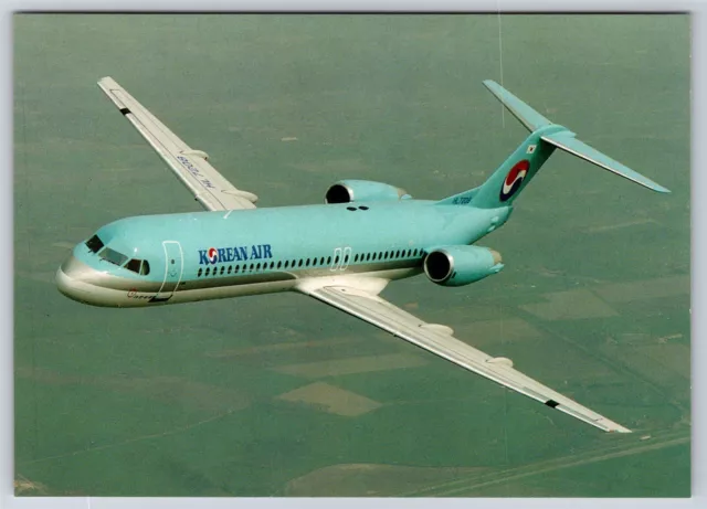 Airplane Postcard KAL Korean Airlines Fokker 100 HL-7208 In Flight CF4