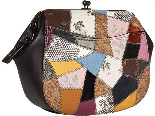 COACH PATCHWORK FRAME KISSLOCK BAG MULTI CROSSBODY Saddle $695 Brown Boho NWT