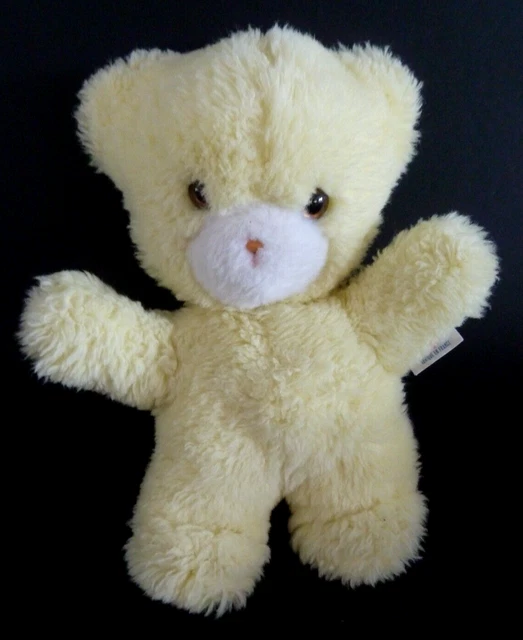 T7. DOUDOU PELUCHE BOULGOM OURS JAUNE BLANC grelot  nez orange 24cm  EXCELL ETAT