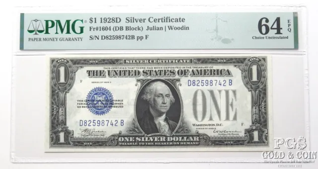 $1 1928D Silver Certificate Fr#1604 Julian/Woodin PMG 64 EPQ Choice UNC 26427