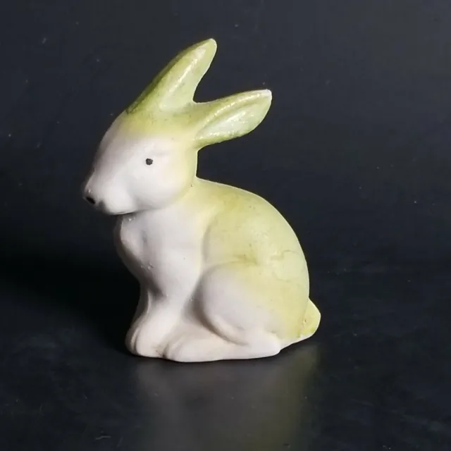 Vintage Japan Ceramic Bunny Rabbit Easter Spring Figurine Green Marked 2.5x1.5"