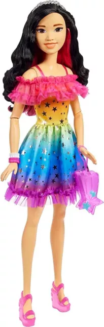 Barbie Large 28" Tall Doll 2023 Black Hair Rainbow Dress Styling Accessories