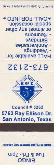 Vintage Matchbook Cover. Knights Of Columbus. Council 5262. San Antonio. Tx.