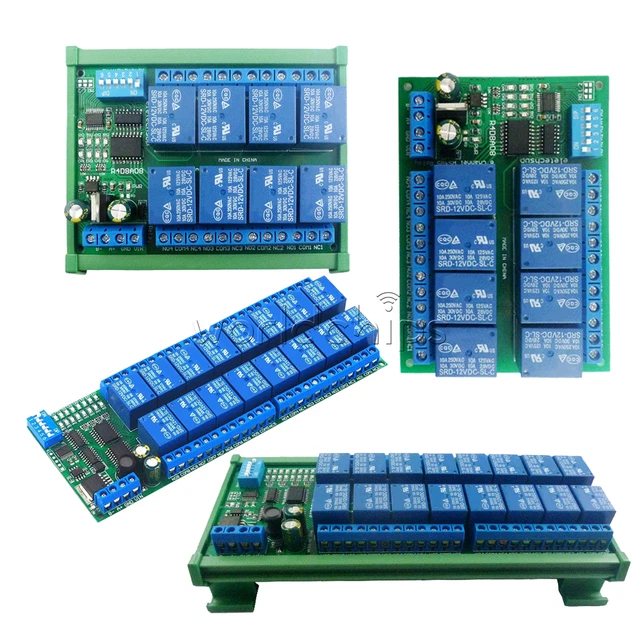 DC12V 8/16CHANNEL RS485 Relay Module Modbus RTU PLC Expaning Board DIN ...