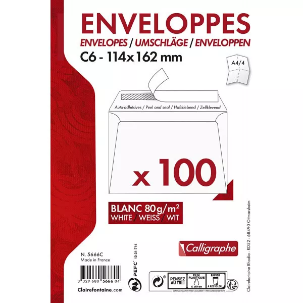 Lot de 100 Enveloppes blanches C6 auto-adhésives (SF)