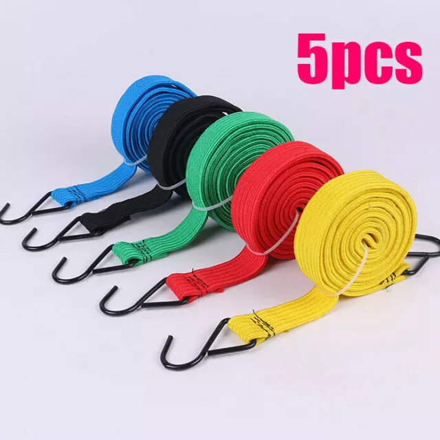 5Pcs Heavy Duty Long Bungee Cords 200cm Elastic Luggage Straps with Hooks Car