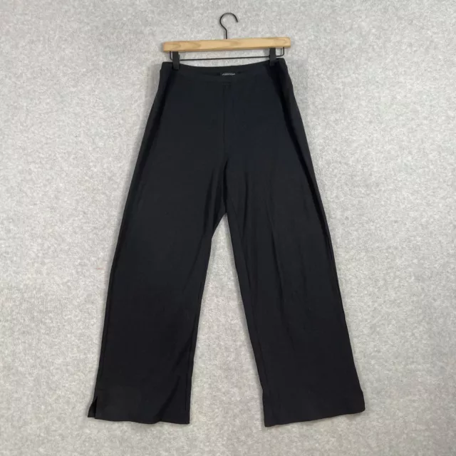 Eileen Fisher System Womens Size M Pull On Waffle Knit Cropped Ankle Pants Black