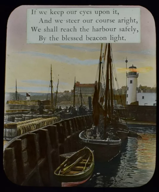 Magic Lantern Slide WE SHALL REACH THE HARBOUR C1900 RELIGION ILLUSTRATION TEXT