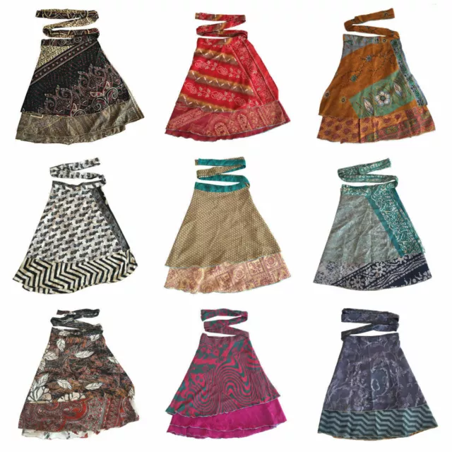 Großhandel viel Rock knielangen Vintage Seide Sari Wrap Around Rüschenrock...