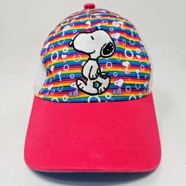 Peanuts Snoopy Kids Baseball Cap Hat Pink Rainbow Embroidered Mesh Adjustable