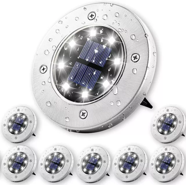 Solar Buried Disk Lights 8 LED In-Ground Outdoor Waterproof Pathway Garden Lamps