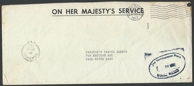 PAID AT BAHAMAS crowned circle on 1951 OHMS cover