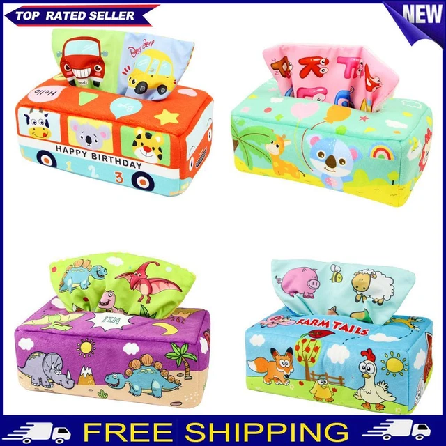 Tissue Box Baby Sensory Toy - Colorful Rainbow Dance Scarves Soft Stuffed Toys