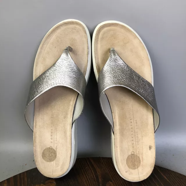 Ecco Sandals Womens Size EU 41 US 10 Silver Leather Slip On Thong Flip Flops