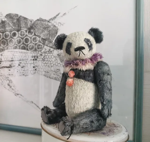 Panda Teddy Bär Künstlerteddy Teddy Mohair Plusch 100%Handmade 
