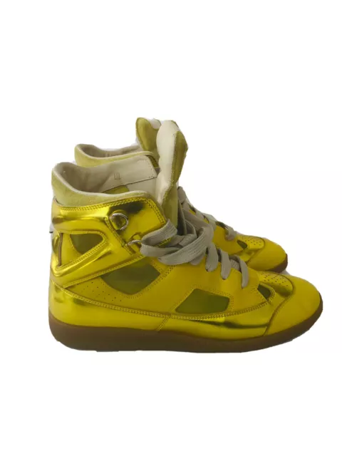 Maison Martin Margiela Men’s Yellow Suede Metallic High Top Sneakers