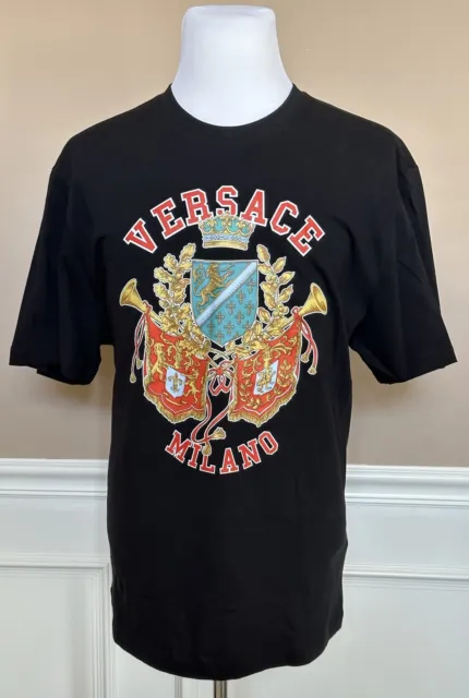 NWT $525 Versace Milano Logo Black Mitchel Fit Jersey T-Shirt 2XL 1005188 Italy