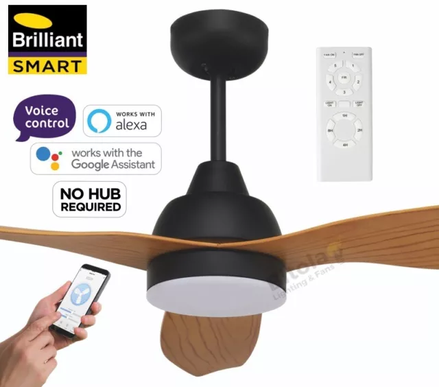 Brilliant Smart Bahama Wifi 52" Dc Ceiling Fan With 18W Led Light - Black/Maple