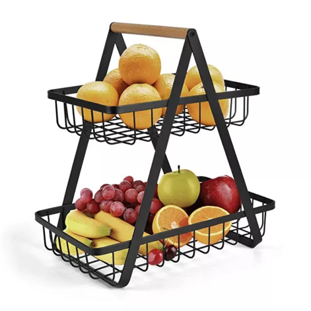 2 Tier Fruit Basket Detachable Metal Wire Bread Vegetable Bowl Tiered Stand