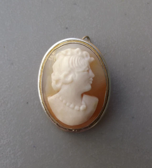 Broche Ou Pendentif Argent Massif - Cabochon Effet Bois Et Contour Ciselé - Vintage