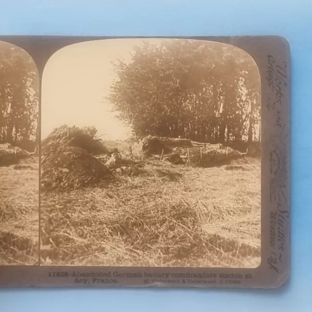 Aoy ? France WW1 Stereoview 1916 Bowler Hatted Gent In Abandoned German Trench