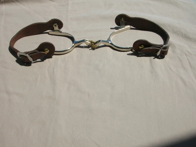Old West Cowboy Spurs Unmarked With Leather Straps
