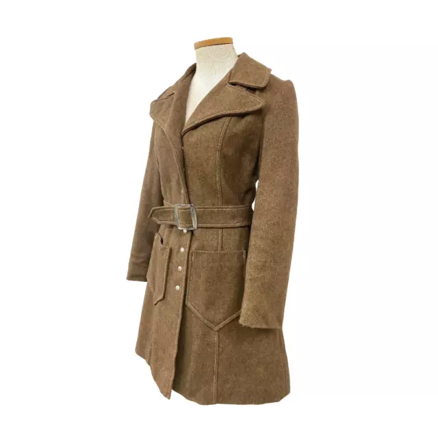 Vtg Vintage 1960s 60s 1970s 70s Military Style Huge Collar Belted Brown Jacket 2