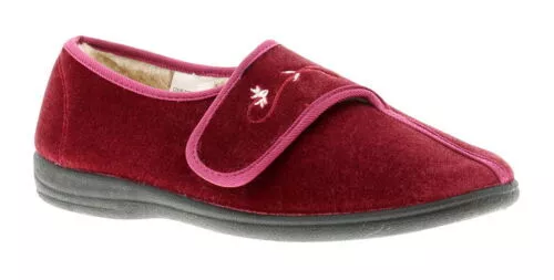 Dr Keller Donna Pantofole Esotici Touch Chiusura Rosso Bordeaux Taglia UK