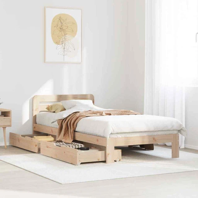 BED FRAME WITHOUT Mattress 90x190 cm Single Solid Wood Pine £322.23