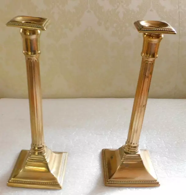 Pair Late 18Th / 19Th Century Federal Style  Brass Candlesticks 10 3/4"