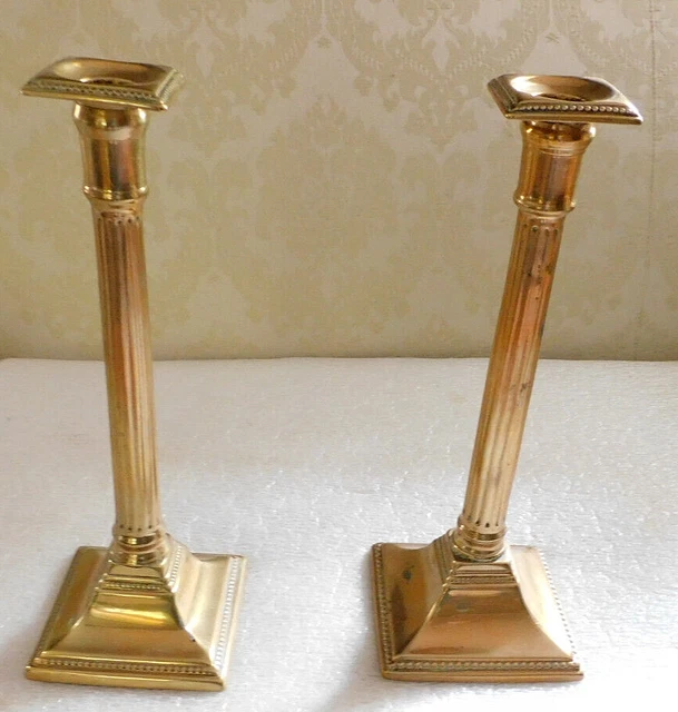 Pair Late 18Th / 19Th Century Federal Style  Brass Candlesticks 10 3/4"